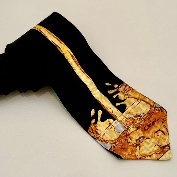 MERGE LEFT MEN'S NECKTIE 100% SILK...SHOWS A BOTTLE POURING ALCOHOL INTO A GLASS - Picture 1 of 12